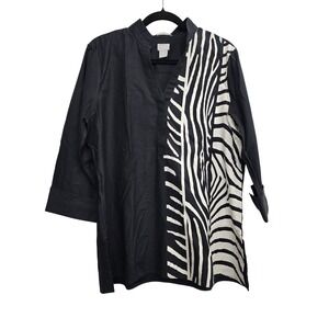 Chico's Coastal Chic Black White Zebra Quiet luxury Minimalist Boho Size 2 Large